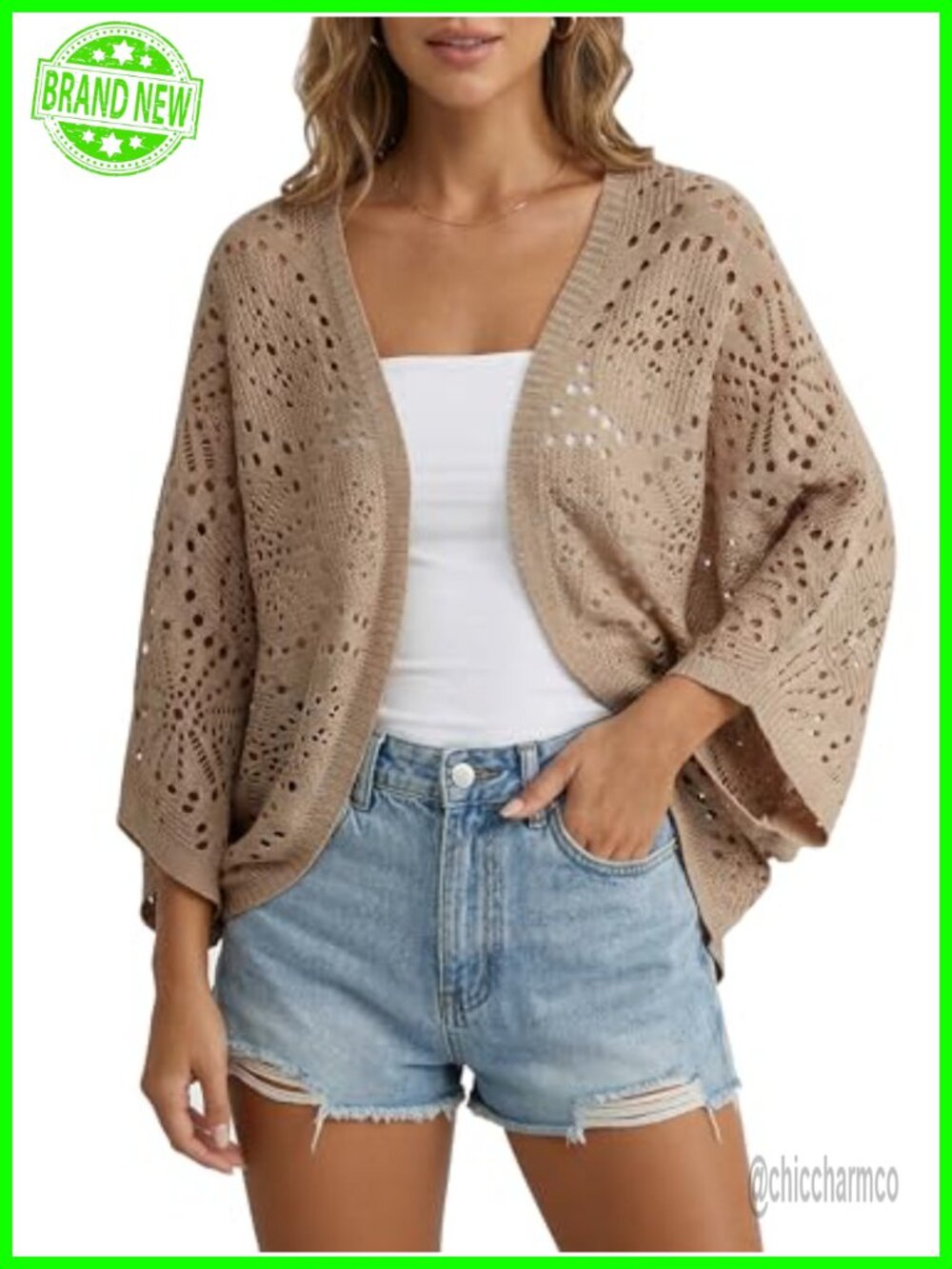 Crochet Cardigan Lightweight Summer 3/4 Sleeve Cover Up